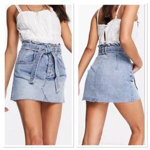Free People We the Free East of Eden Denim Mini Skirt w/ Belt Sz 25 Cotton